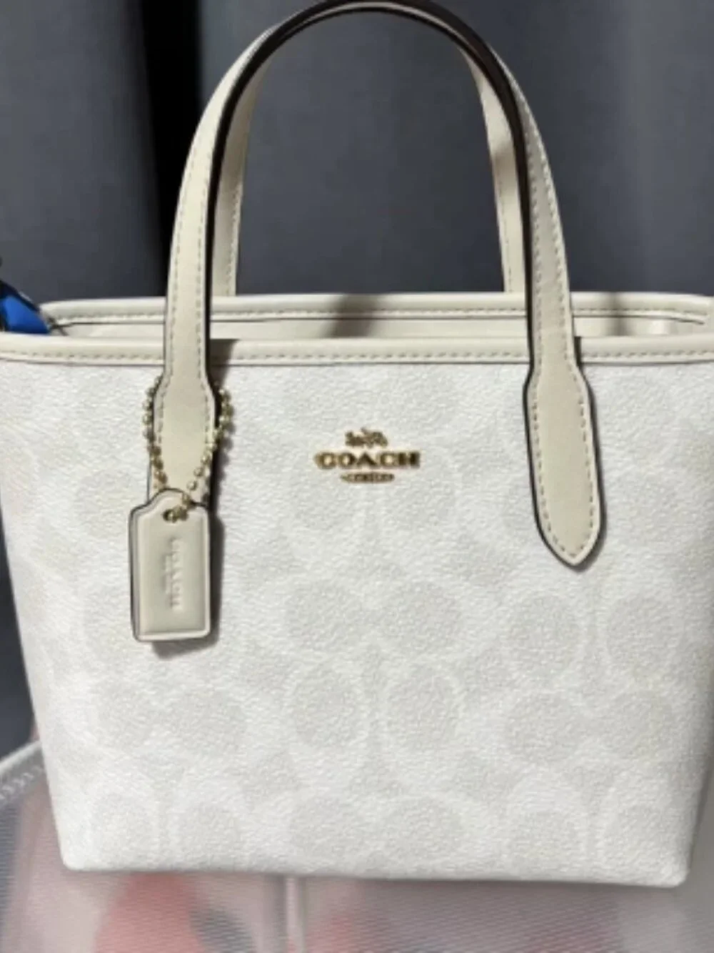 Coach White Signature Tote Bag Shoulder Handbag Pre-Owned